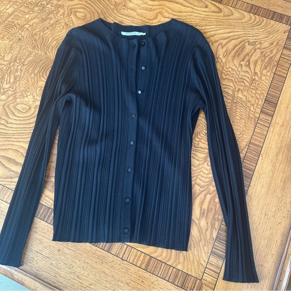 MM Lafleur Black Ribbed Knit Cardigan Sweater. Size Medium - Picture 2 of 9